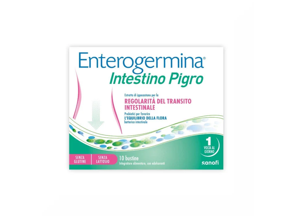 Enterogermina Intestino Pigro Fermenti Lattici, Probiotici, prebiotici (FOS), Integratore Regolarità Intestinale 10 bustine