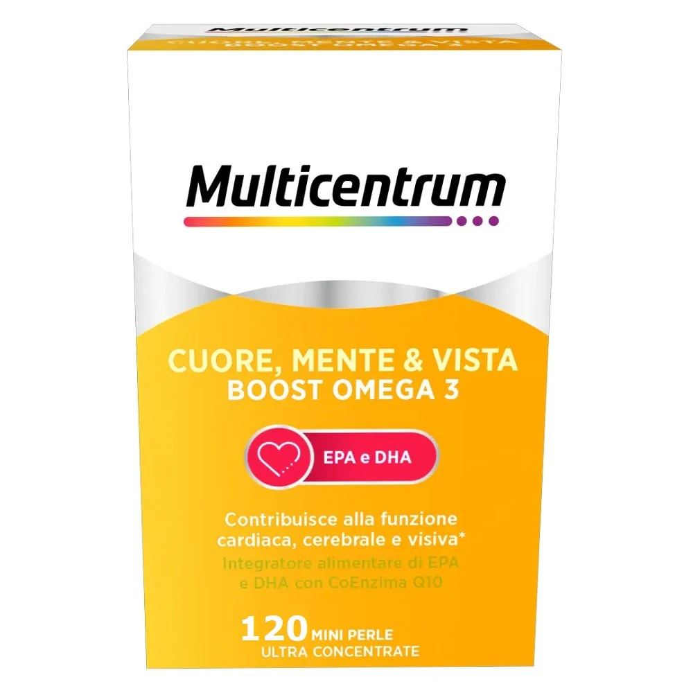 Multicentrum Cuore Mente Vista Boost Omega 3 Integratore Alimentare EPA E DHA Coenzima q10 120 Perle