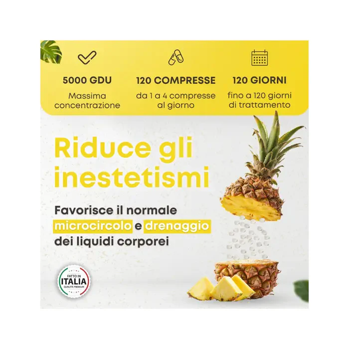 Natugea Bromelina Forte Drenante 5000 GDU/g Vegana Detox Anticellulite 120 Compresse - Image 3