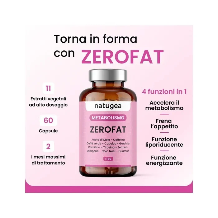 Natugea Brucia Grassi ZEROFAT con 11 attivi: Carnitina, Guarana, Garcinia Cambogia, Caffeina 60 Capsule - Image 4