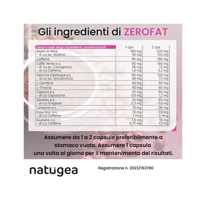 Natugea Brucia Grassi ZEROFAT con 11 attivi: Carnitina, Guarana, Garcinia Cambogia, Caffeina 60 Capsule - Image 7