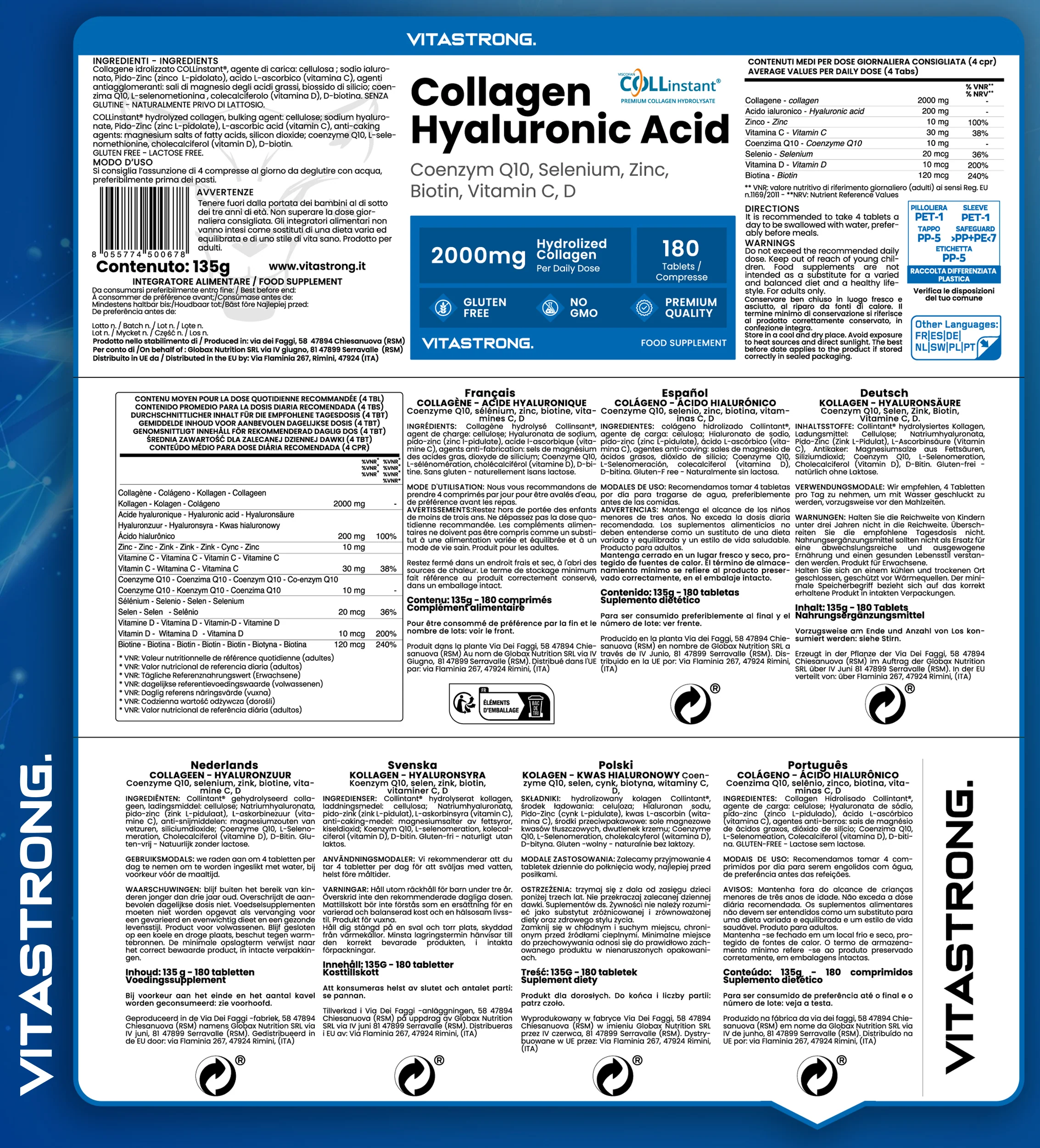 Vitastrong Collagen & HyaluronicAcid 180 Compresse - Image 6